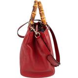Gucci Grained Leather Bamboo Handle Tote Handbag