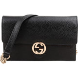 Gucci Pebbled Leather Interlocking GG Wallet On Chain Crossbody Bag