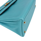 Hermès Taurillon Clemence Leather Gold Kelly 32 Handbag Blue Saint-Cyr