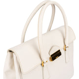 Prada White Saffiano Leather Satchel Flap Handbag
