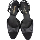 Chanel Black Leather Cap Toe Slingback Kitten Heels (37,5)