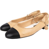 Chanel Bicolor Crinkled Leather Cap-Toe Chain Ballerina Flats (36)