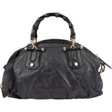 Gucci Black Leather New Bamboo Top Handle Bowling Handbag