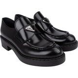 Prada Black Brushed Patent Leather Loafers (37)