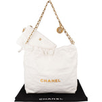 Chanel 22 White Quilted Lambskin Hobo Shoulder Bag - vintageandkickz