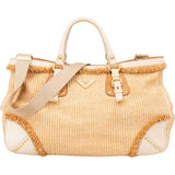 Prada Raffia and Leather Studded Handbag