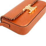 Celine Brown Calfskin Triomphe Claude Blanket Stitch Shoulder Bag