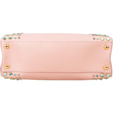 Prada Bicolor Saffiano Lux Leather Studded Crystal Promenade Handbag