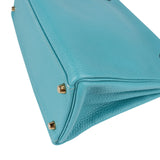 Hermès Taurillon Clemence Leather Gold Kelly 32 Handbag Blue Saint-Cyr