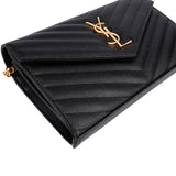 Saint Laurent Grain de Poudre Leather Monogram Wallet On Chain Crossbody Bag