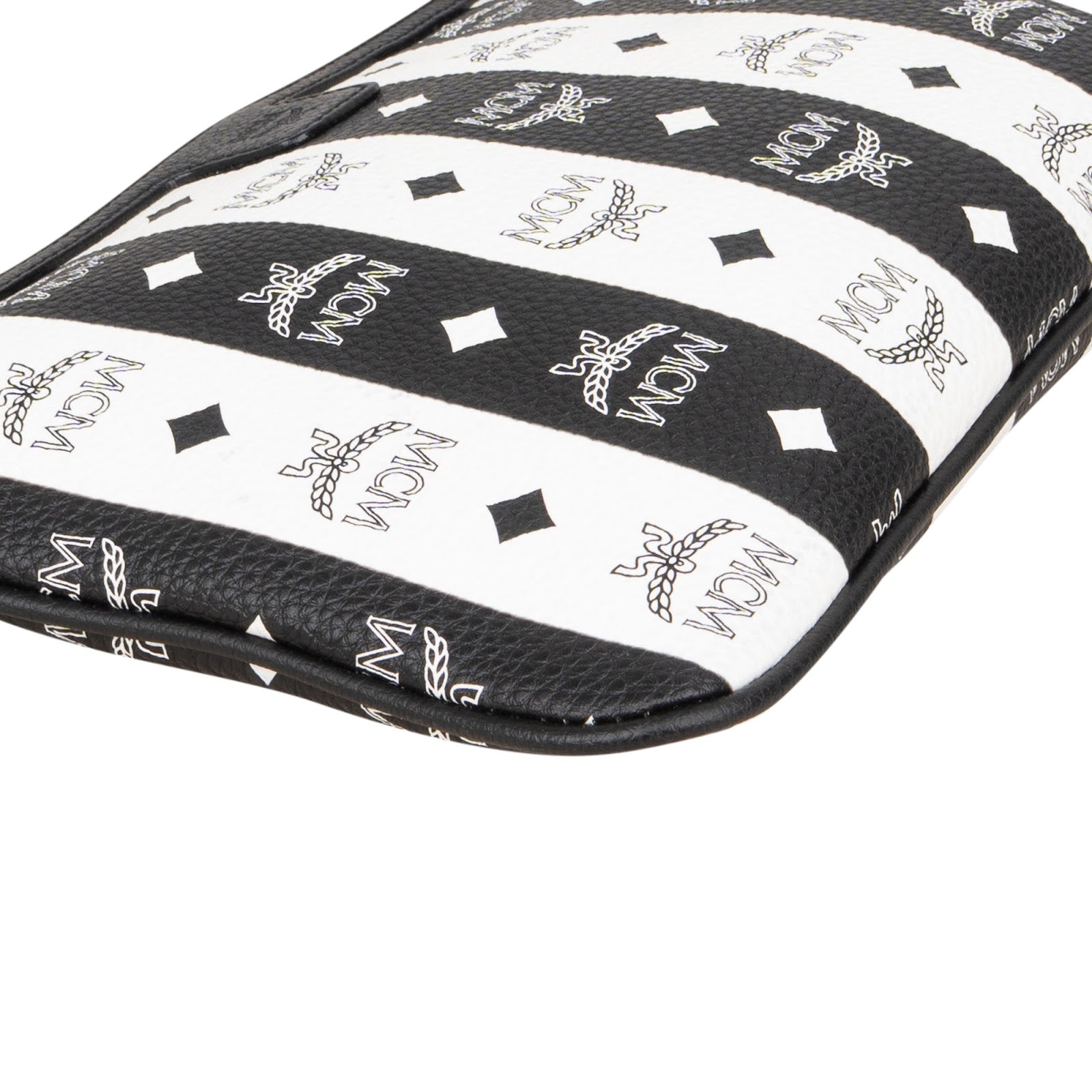 MCM Monogram Visetos Black and White Vertical Stripe Liz Clutch Shoulder Pochette Bag - vintageandkickz
