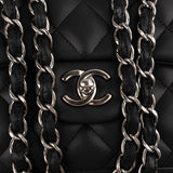 Chanel Quilted Lambskin Palladium Jumbo Double Flap Crossbody Bag