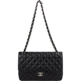 Chanel Quilted Caviar Leather Palladium Jumbo Double Flap Crossbody Bag