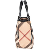 Burberry Nova-Check Monogram Patent Leather Small Tote Handbag