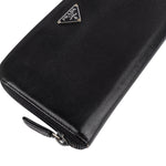 Prada Black Saffiano Leather Triangle Zip Around Wallet - vintageandkickz