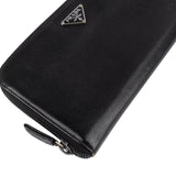 Prada Black Saffiano Leather Triangle Zip Around Wallet - vintageandkickz