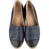 Chanel Navy Leather CC Espadrilles Shoes (38)