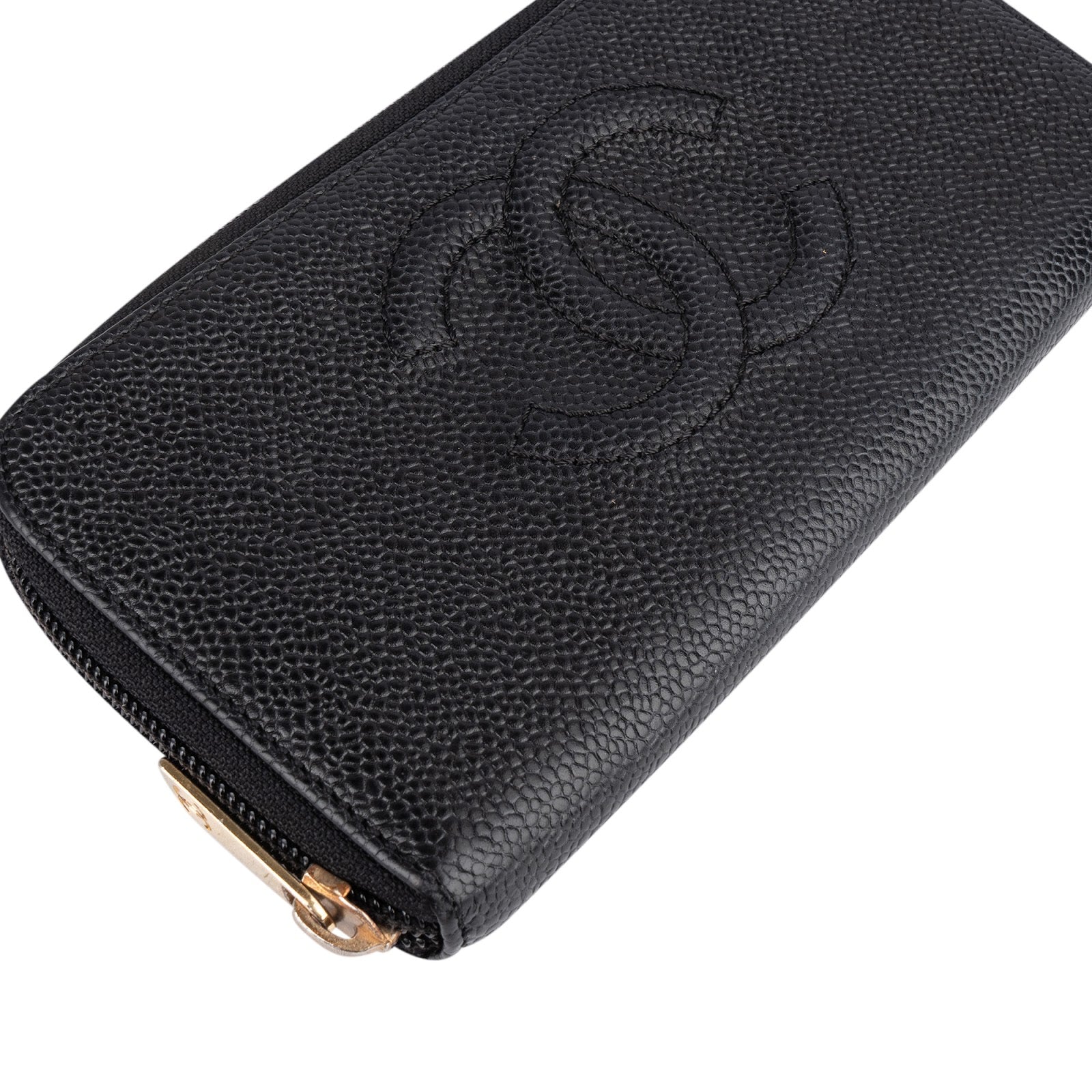 Chanel Caviar Leather Timeless CC Zipper Wallet - vintageandkickz