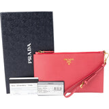Prada Pink Saffiano Leather Small Pochette Wristlet Clutch