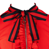 Gucci Red Zip Front Ruffle Striped Bow Dress (S)