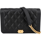 Chanel Quilted Caviar Leather Boy Wallet On Chain Crossbody Bag