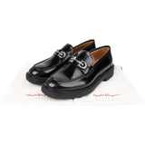 Salvatore Ferragamo Black Polished Leather Gancini Loafer Loafers (46)