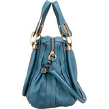 Chloé Blue Pebbled Leather Paraty Shoulder Handbag