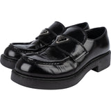 Prada Black Spazzolato Triangle Leather Loafer Shoes (39)