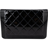 Chanel Patent Leather Quilted Boy Wallet On Chain Crossbody Bag