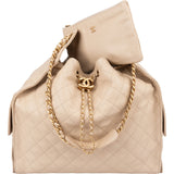 Chanel 25 Quilted Caviar Leather CC Maxi Drawstring Shoulder Bag