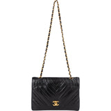 Chanel Chevron Lambskin 24K Gold Single Flap Shoulder Bag