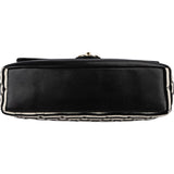 Chanel Striped Cotton Leather Single Flap Crossbody Bag