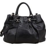 Prada Black Soft Calfskin Gathered Belt Hobo Handbag