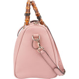 Gucci Pink Pebbled Leather Bamboo Top Handle Handbag