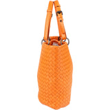 Bottega Veneta Orange Intrecciato Leather Capri Lock Tote Handbag