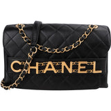 Chanel Quilted Lambskin Chain Spellout Letters Single Flap Crossbody Bag