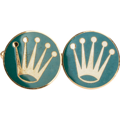 Rolex Vintage Gold & Green Crown Cufflinks Manschettenknöpfe