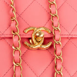 Chanel Pink Leather Quilted Lambskin Top Handle Single Flap Crossbody Bag