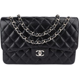 Chanel Quilted Caviar Leather Palladium Jumbo Double Flap Crossbody Bag