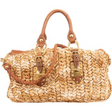 Miu Miu Woven Raffia Bauletto Coffer Handbag