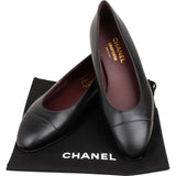 Chanel Black Leather Cap Toe Uniform Ballerina Heel Flats (35,5)