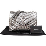 Yves Saint Laurent Metallic Crinkled Matelassé  Leather Loulou Crossbody Bag