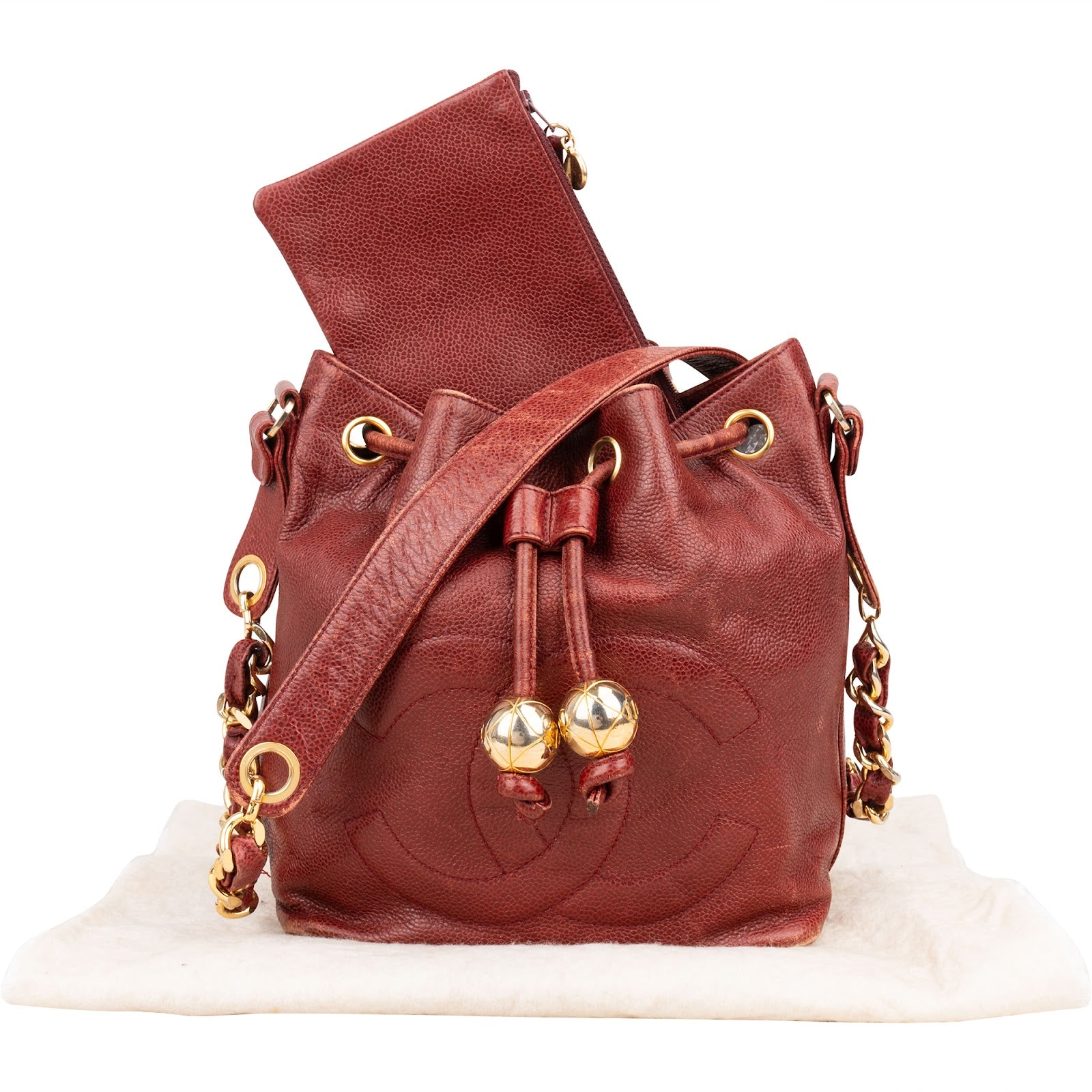 [🔄️B20 / F47] Chanel Caviar Leather CC Drawstring Bucket Crossbody Bag - vintageandkickz