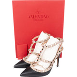 Valentino Garavani Bicolor Leather Rockstud T-Strap Heels Pumps (35)