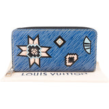 Louis Vuitton Limited Blue Epi Denim Style Leather Azteque Patches Zippy Wallet
