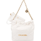 Chanel 22 White Quilted Lambskin Maxi Drawstring Shoulder Bag