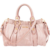 Miu Miu Vitello Lux Leather Gathered Drawstring Satchel Handbag
