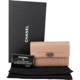 Chanel Quilted Caviar Leather Chevron Small Boy Flap Wallet