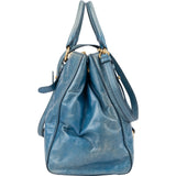 Miu Miu Blue Leather Vitello Lux Tote Handbag