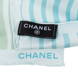 Chanel Cruise in Singapure Blue Striped Wave Print Silk 90 Scarf Tuch